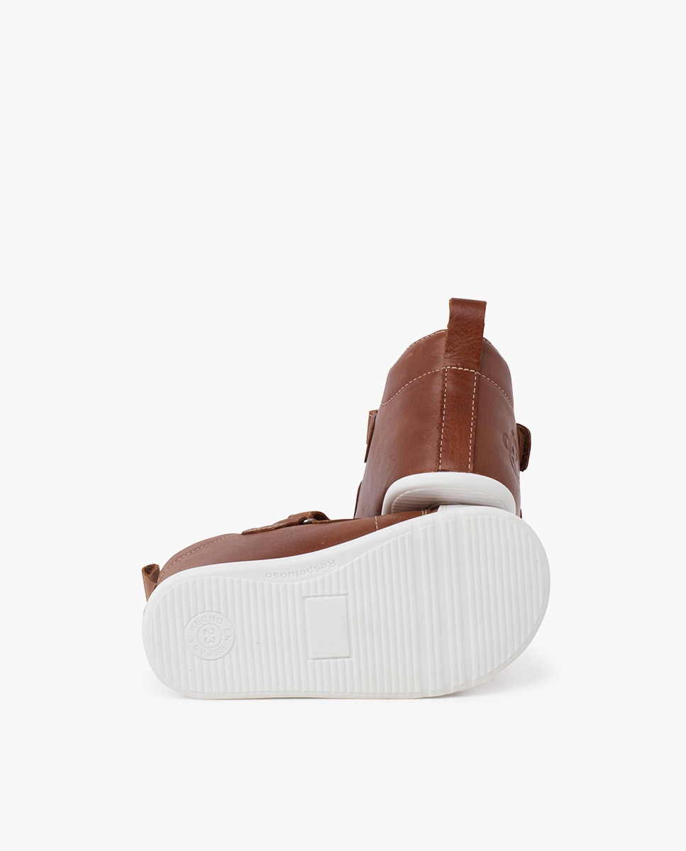 Botas Infantil em Pele Sport com Biqueira Branca Pisamonas Camel-2