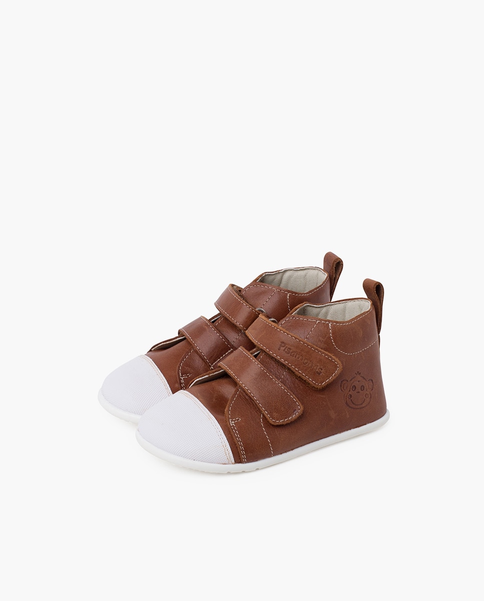 Botas Infantil em Pele Sport com Biqueira Branca Pisamonas Camel-3