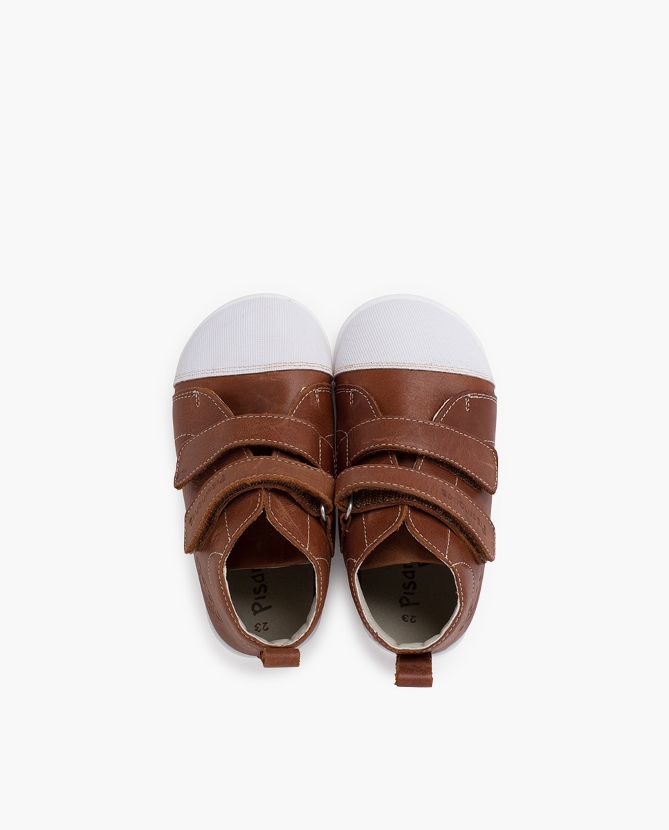 Botas Infantil em Pele Sport com Biqueira Branca Pisamonas Camel-4