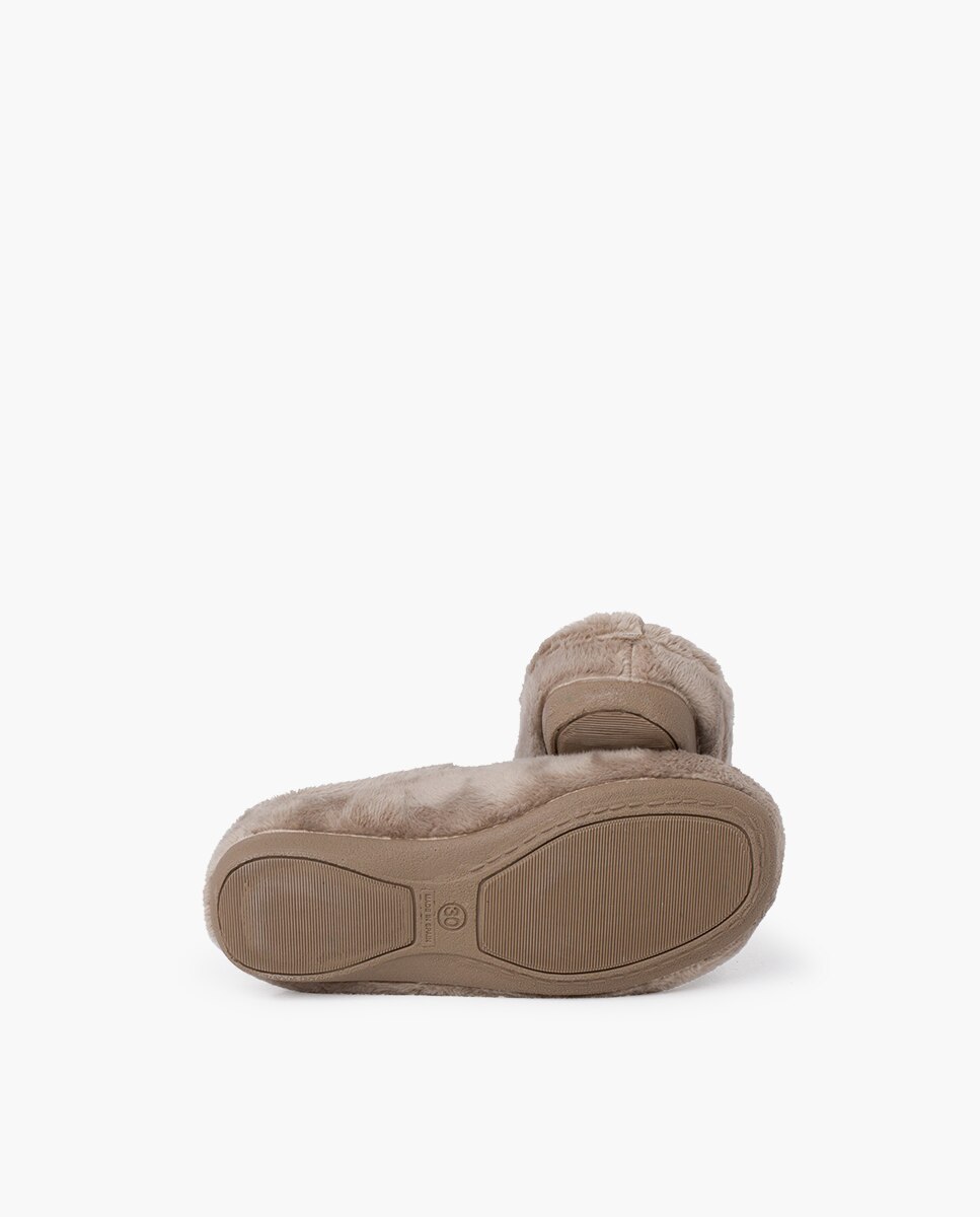 Pantufas Abertas Infantil Monstro Bolachas com Palmilha Acolchoada Pisamonas Taupe-2