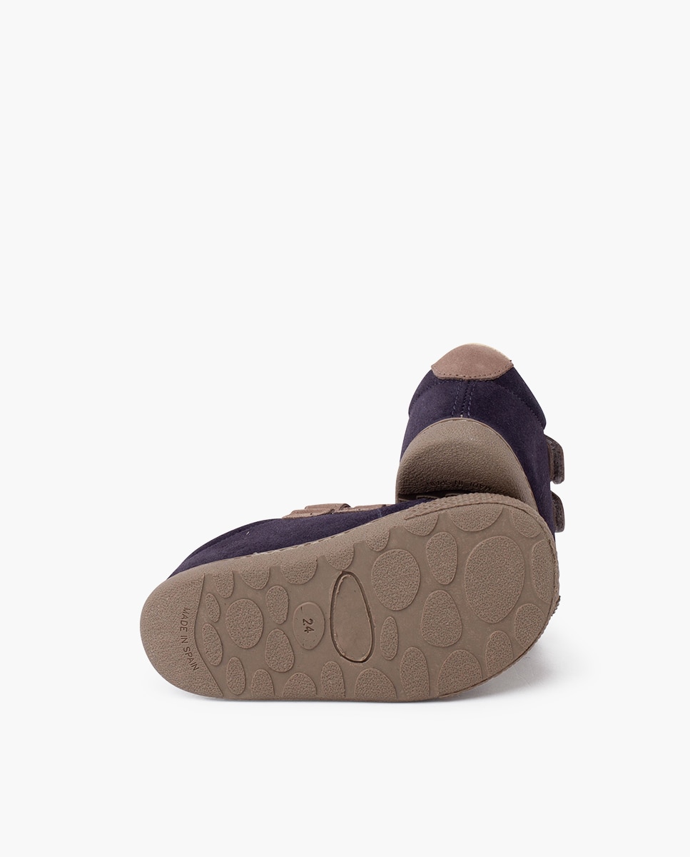 Sapatilhas de Pele Infantil Barefoot de Camurça com Velcro Duplo Pisamonas Azul-marinho-2