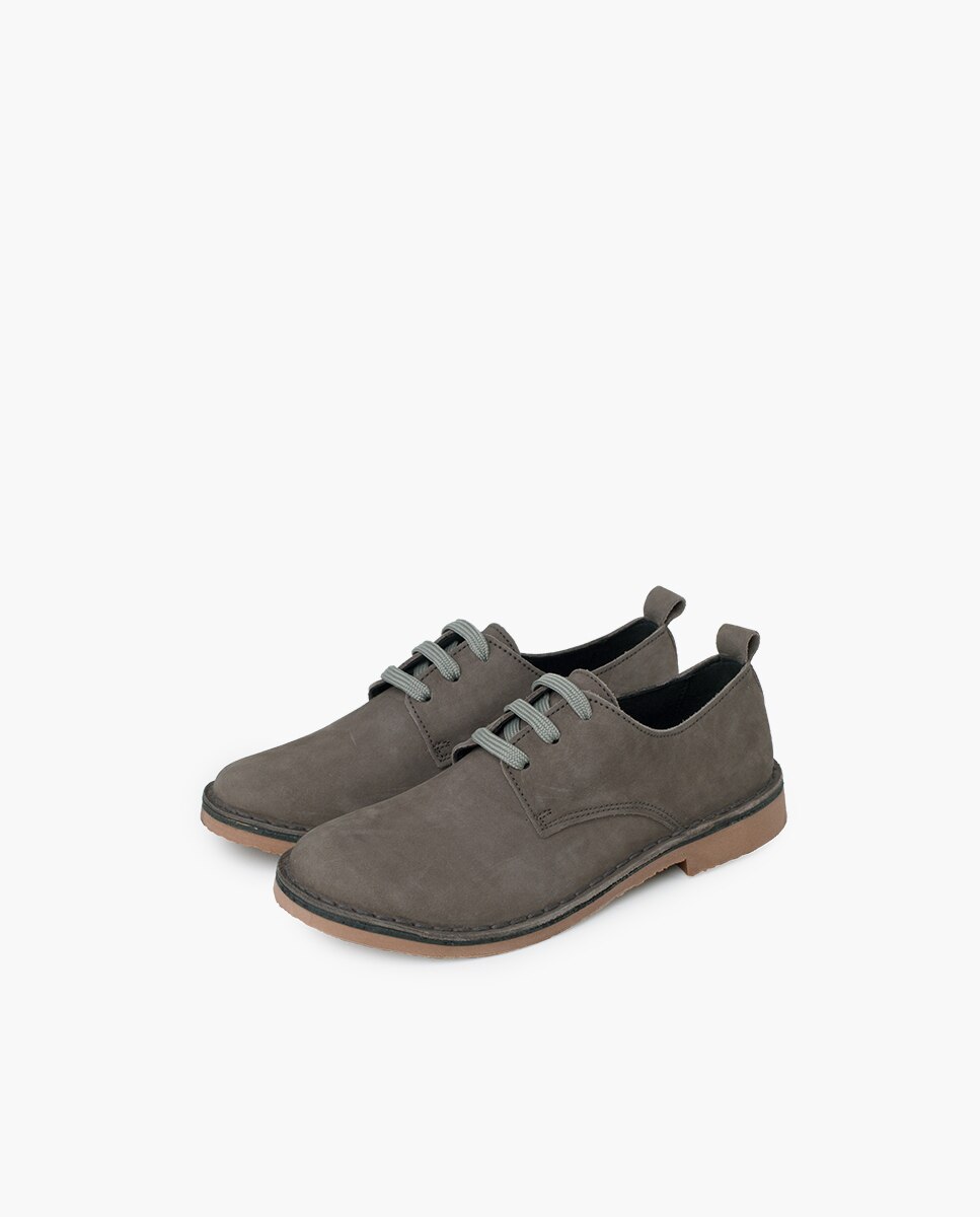 Sapatos de Cordões em Pele Nobuck Encerado Infantil Pisamonas Cinzento-3