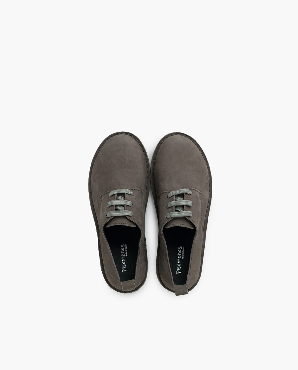 Sapatos de Cordões em Pele Nobuck Encerado Infantil Pisamonas Cinzento-4
