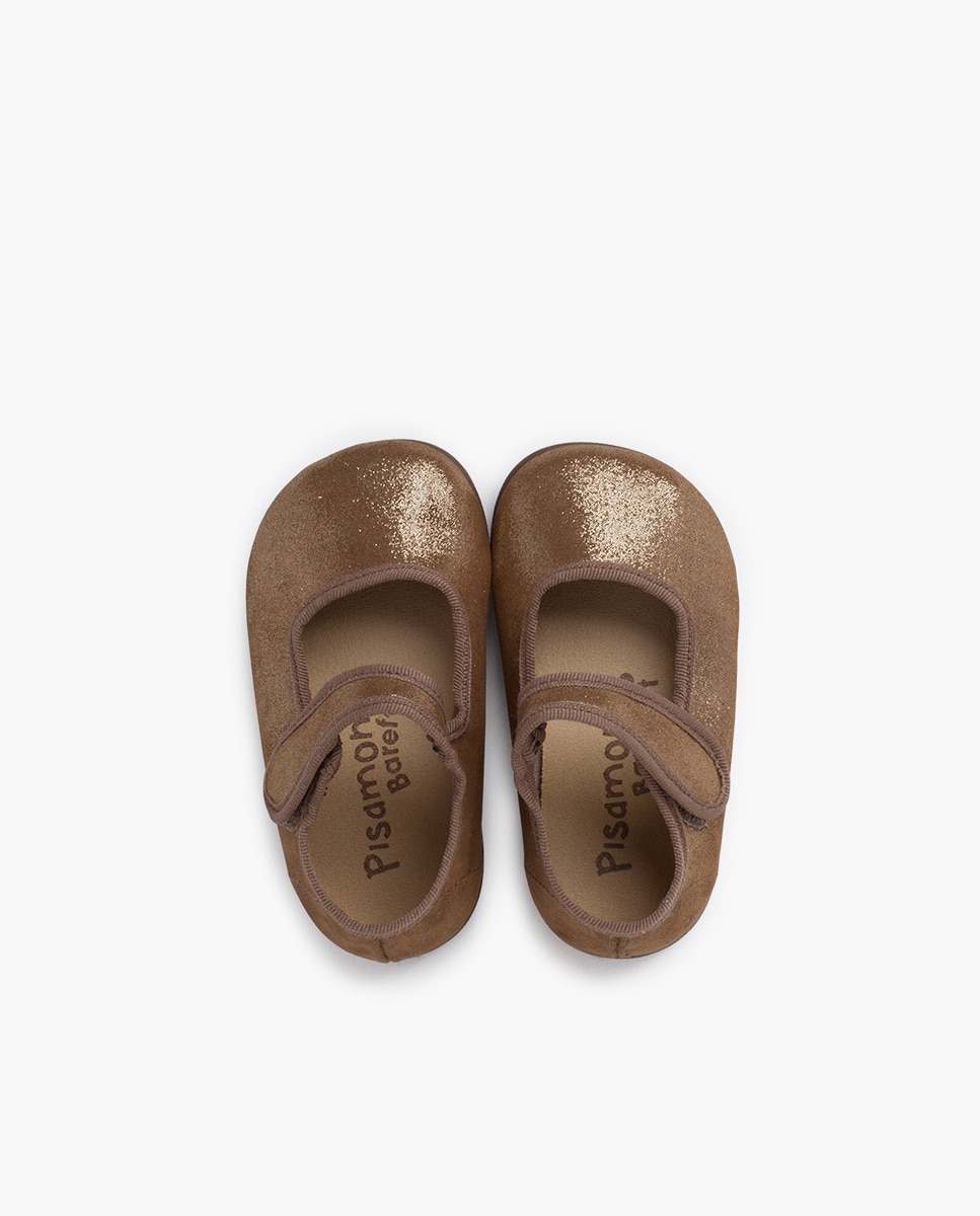 Merceditas de Bebé Barefoot Brilho com Velcro Pisamonas Castanho-4