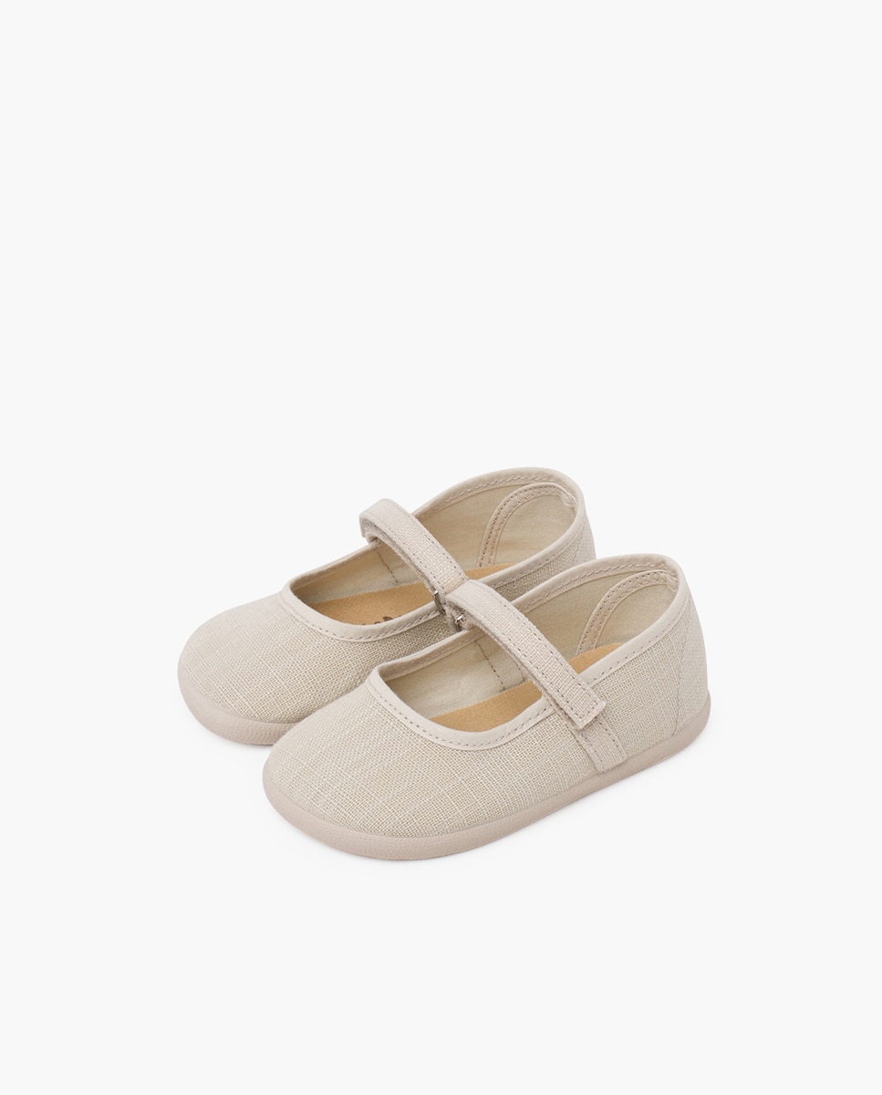 Sapatos de Presilha Infantil Barefoot em Linho Leve com Fecho Cru-3