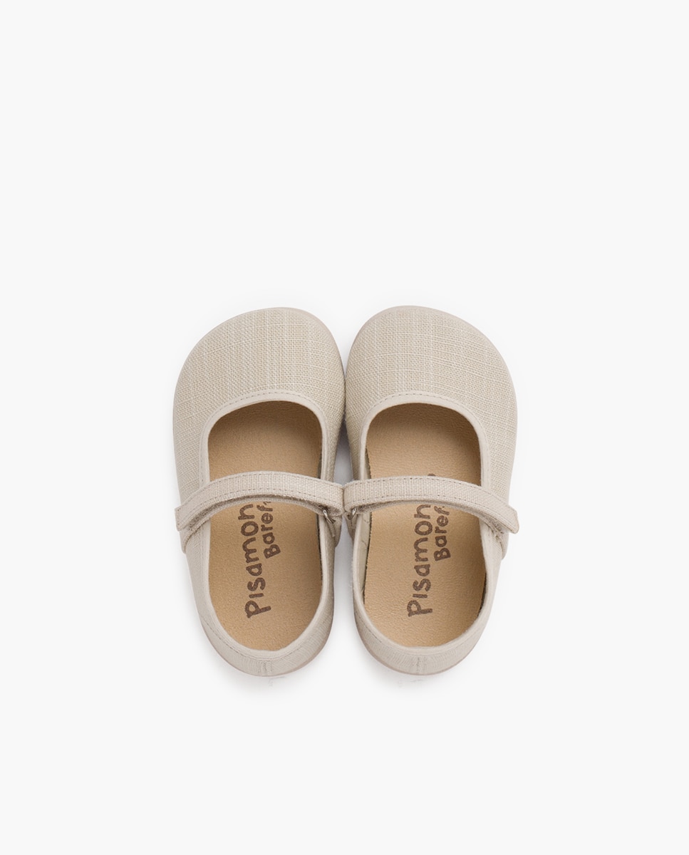 Sapatos de Presilha Infantil Barefoot em Linho Leve com Fecho Cru-4
