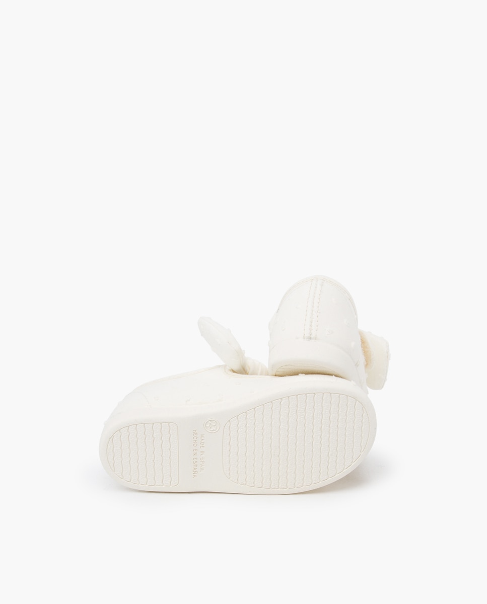 Merceditas de Bebé Plumeti com Velcro e Laço Cru-2