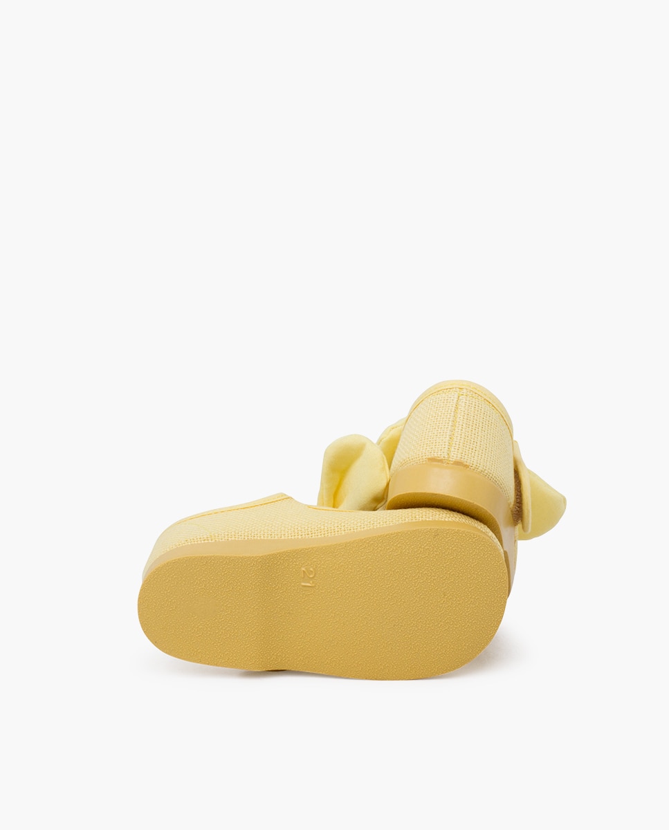 Sapatos de Presilha para Bebé em Linho com Laço e Fecho Amarelo-2