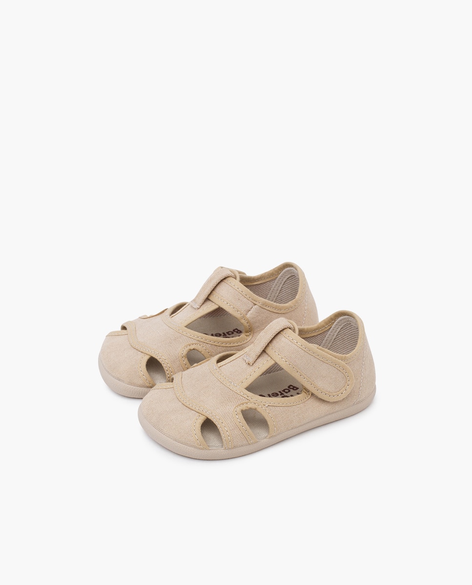 Sandálias Abertas Infantil Barefoot de Lona Lavada Pedra-3