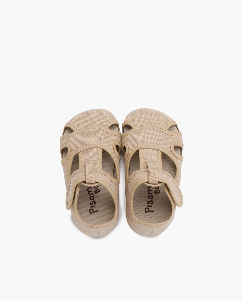 Sandálias Abertas Infantil Barefoot de Lona Lavada Pedra-4