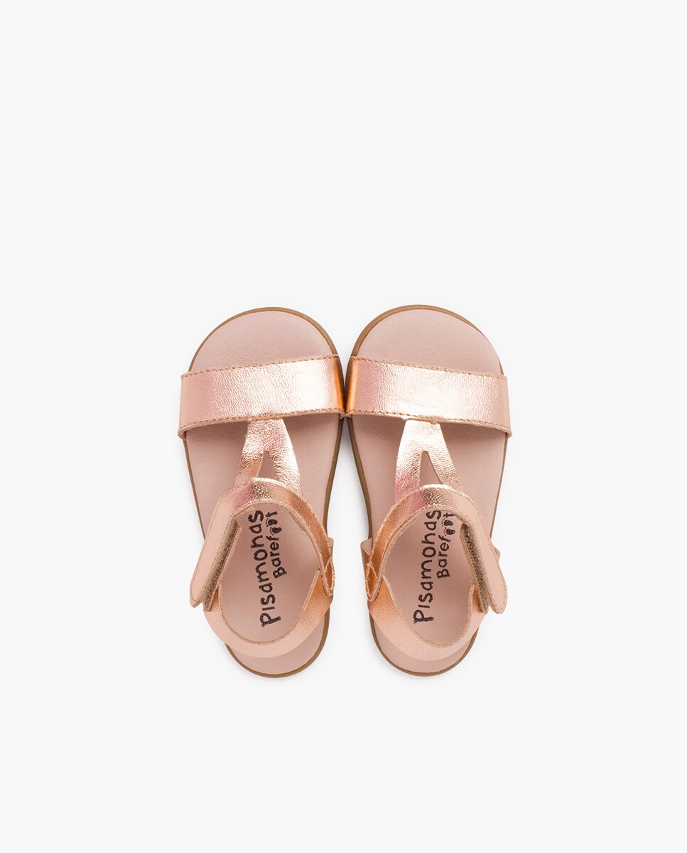 Sandálias Abertas Infantil Barefoot com Tiras no Peito Do Pé Metalizadas Pisamonas Bronze metalizado-4