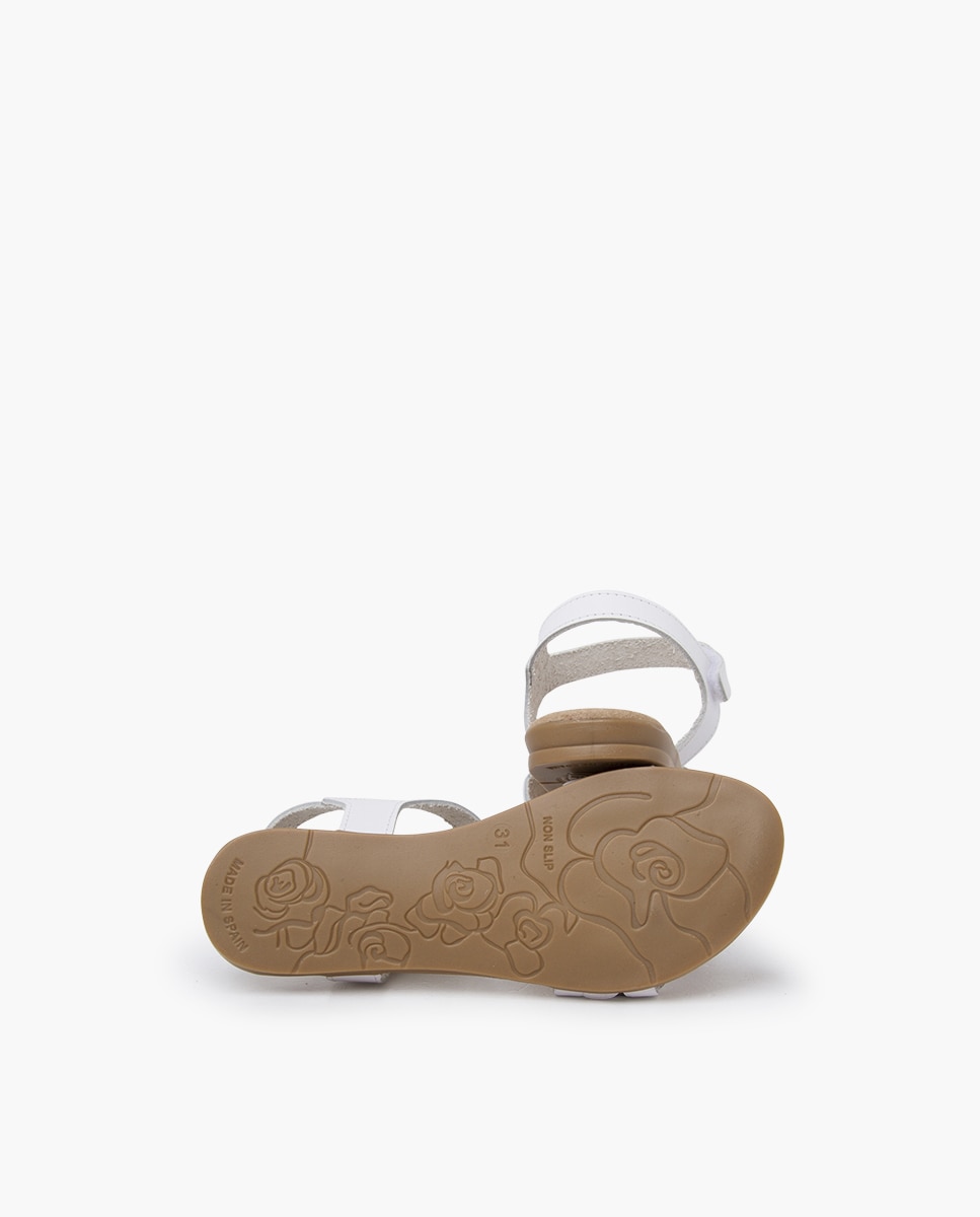 Sandálias Abertas Infantil em Pele com Elos e Tira Velcro Pisamonas Branco-2
