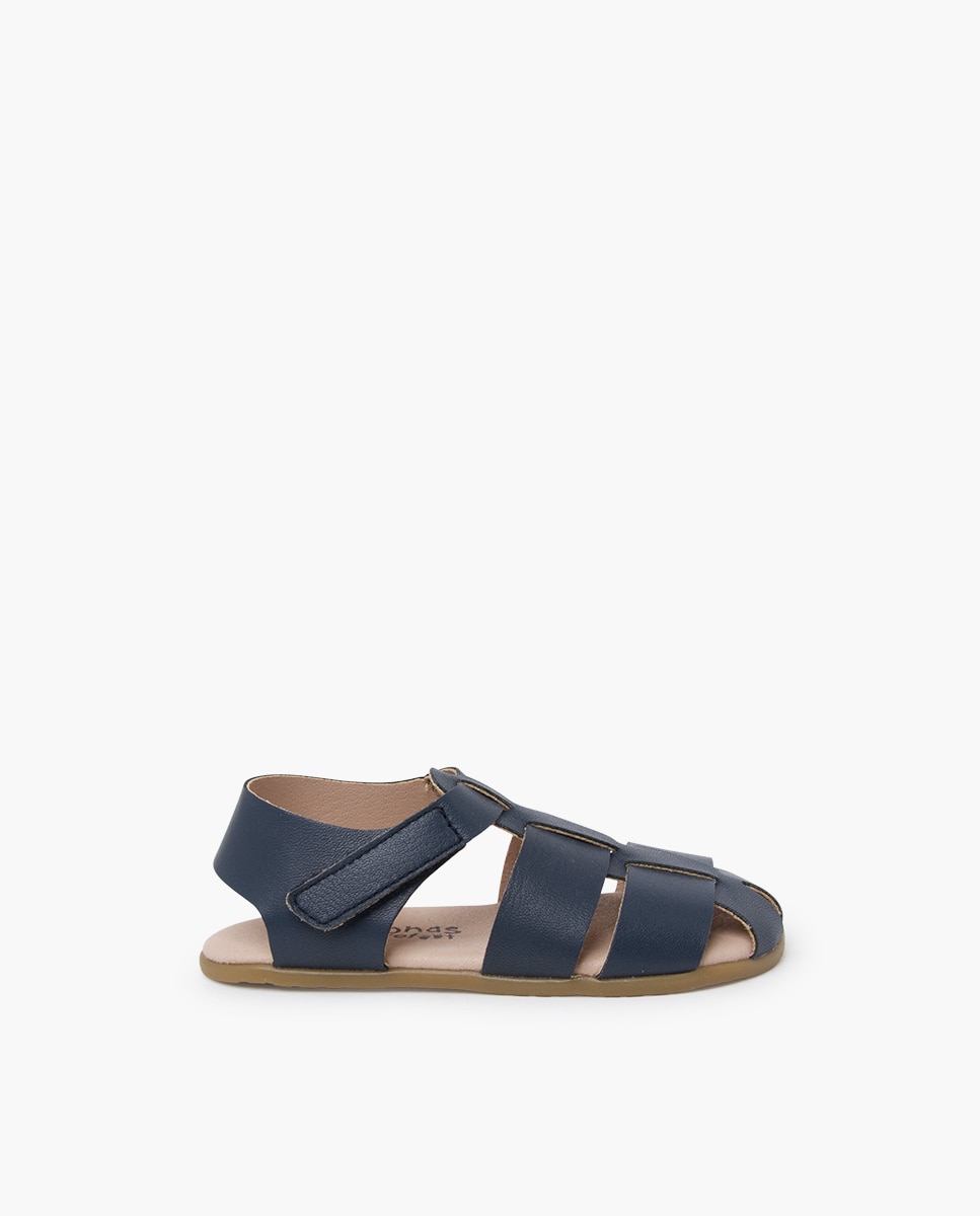 Sandálias Abertas Infantil Barefoot com Tiras em Pele Pisamonas Azul-marinho-1