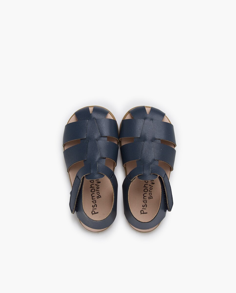 Sandálias Abertas Infantil Barefoot com Tiras em Pele Pisamonas Azul-marinho-4