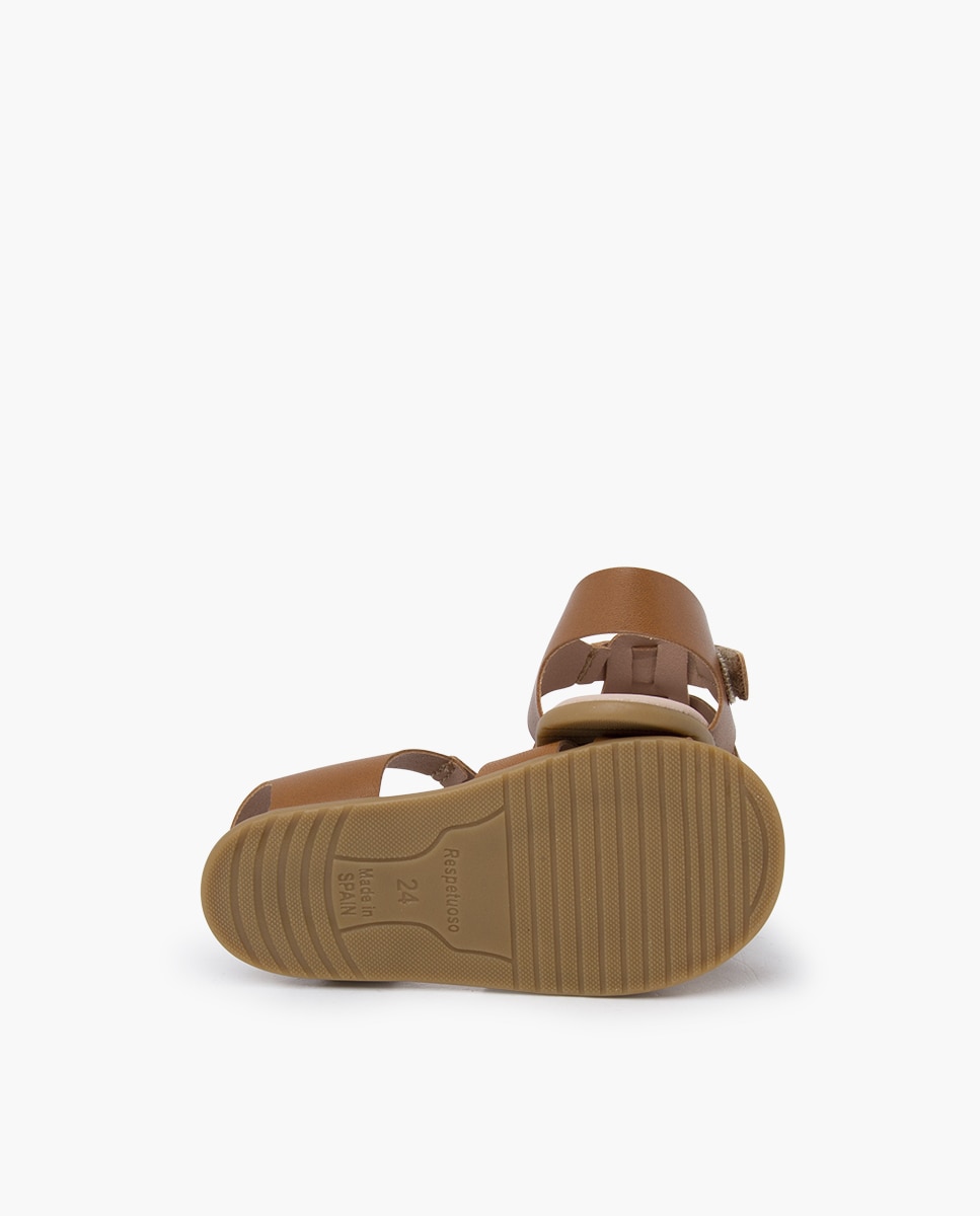 Sandálias Abertas Infantil Barefoot com Tiras em Pele Castanho-claro-2