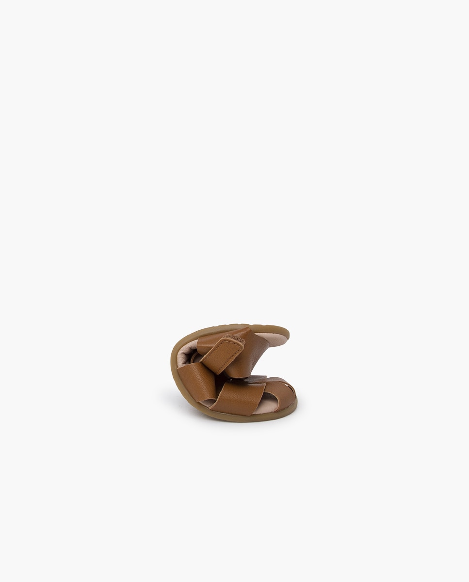 Sandálias Abertas Infantil Barefoot com Tiras em Pele Castanho-claro-5