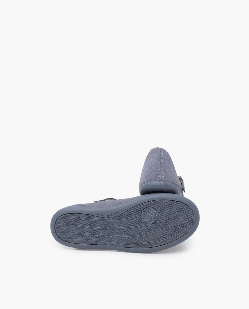 Sapatos de Presilha Infantil em Camurça Perfurada com Tira no Peito Do Pé Pisamonas Azul-claro-2