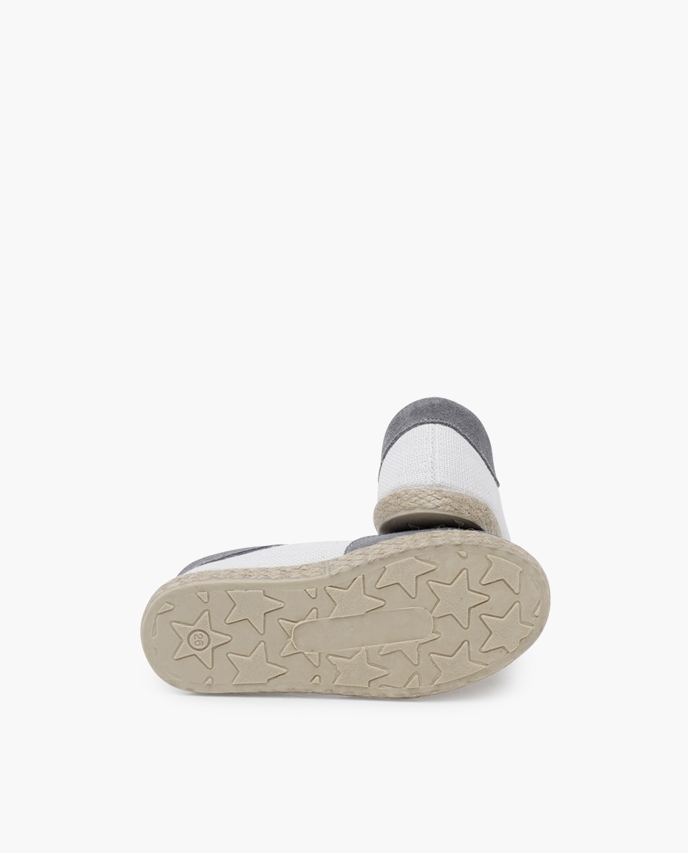 Sapatilhas de Pele Infantil em Lino e Camurça Combinadas Branco / Cinzento-2