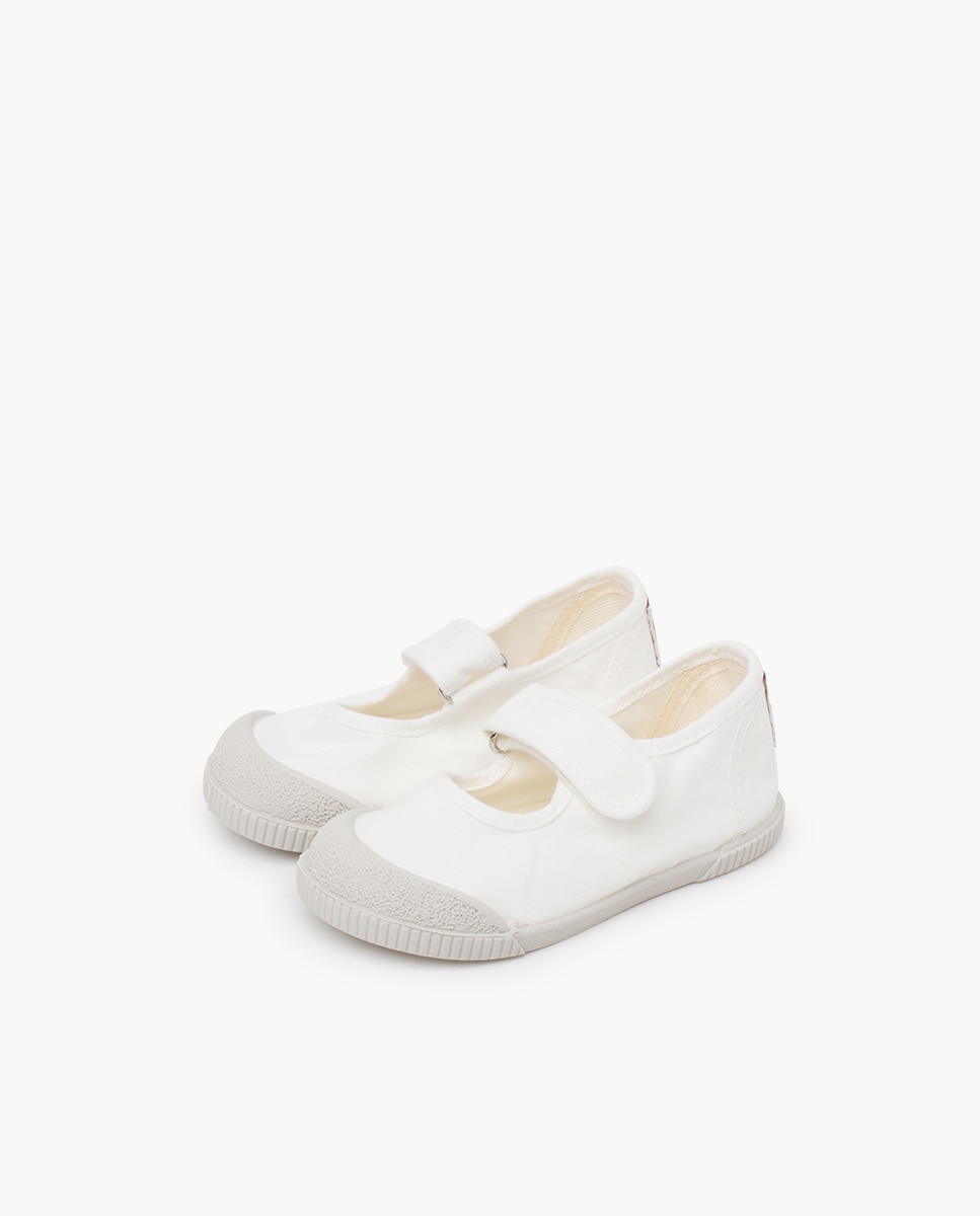 Sapatos de Presilha com Biqueira Barefoot em Lona com Lavagem - Branco Pisamonas Branco-3