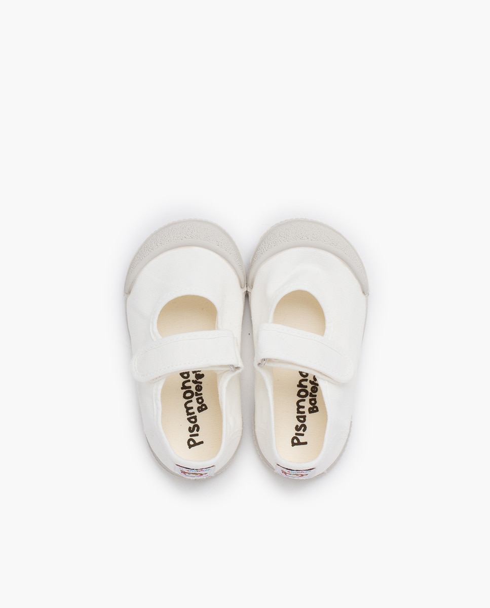 Sapatos de Presilha com Biqueira Barefoot em Lona com Lavagem - Branco Pisamonas Branco-4
