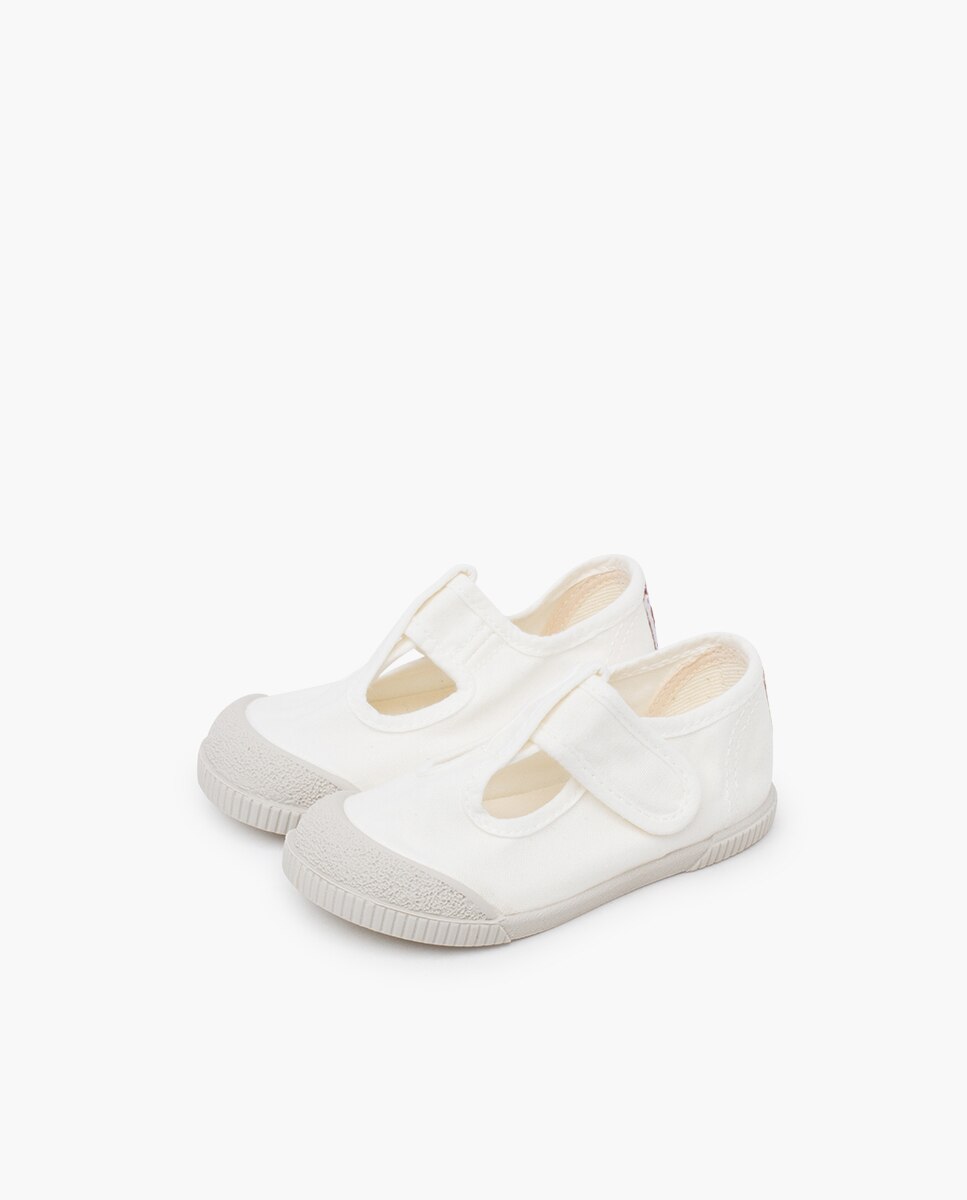 Sapatos de Presilha com Biqueira Barefoot em Lona com Lavagem - Branco Branco-3