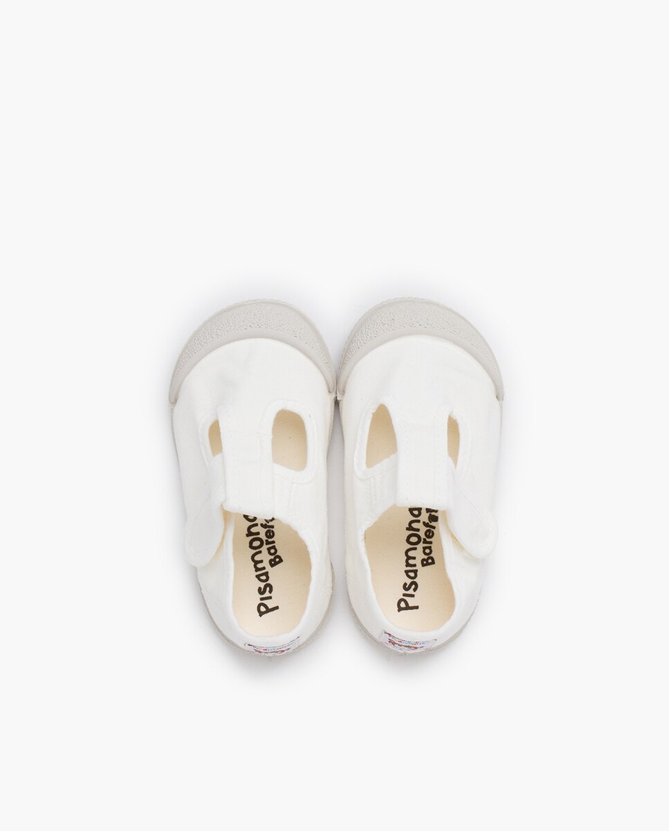 Sapatos de Presilha com Biqueira Barefoot em Lona com Lavagem - Branco Branco-4