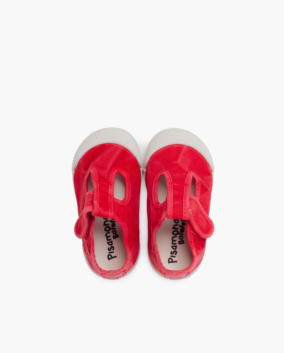 Sapatos de Presilha com Biqueira Barefoot em Lona com Lavagem - Cinzento Vermelho-4