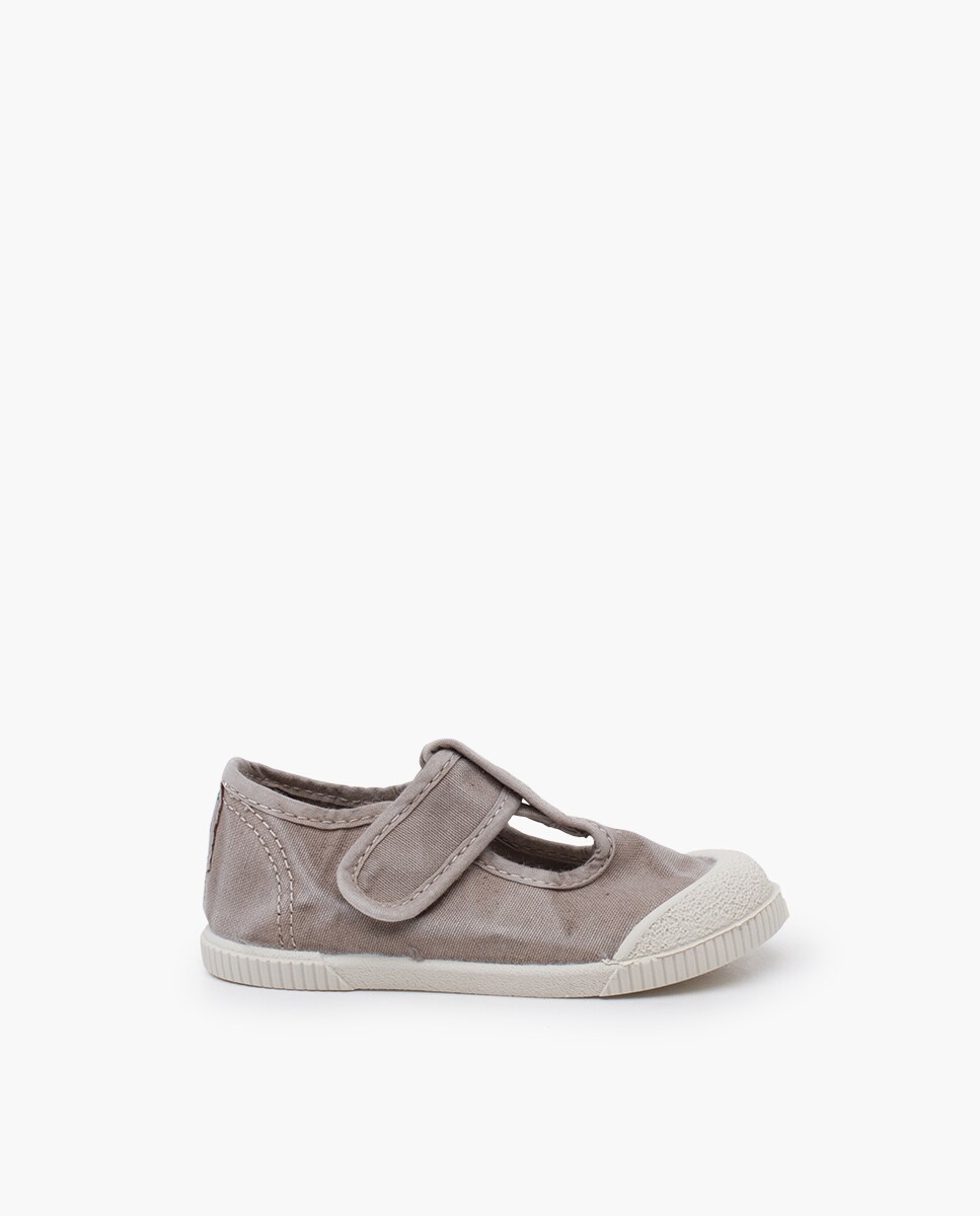 Spatos para Bebé com Biqueira Barefoot em Lona Lavada Cinzento-1