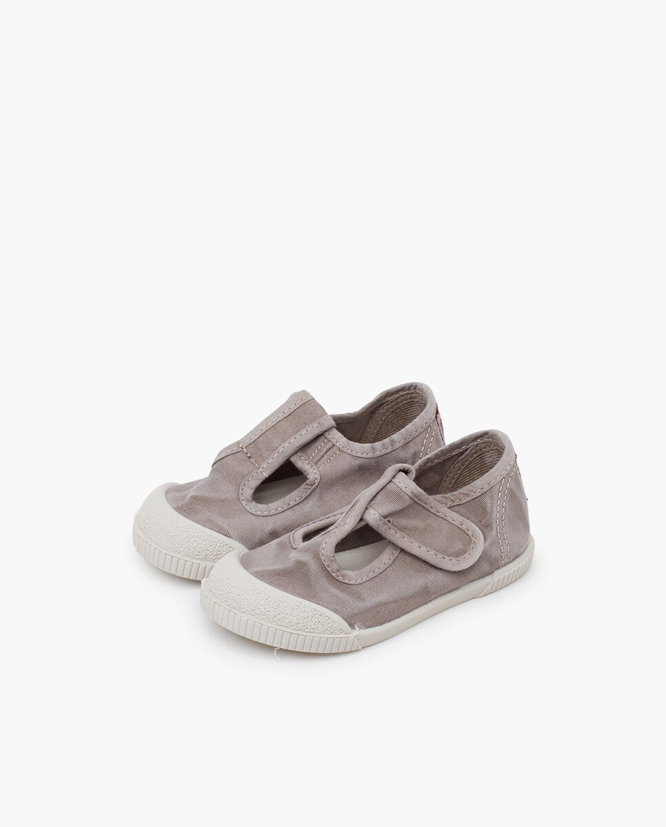 Spatos para Bebé com Biqueira Barefoot em Lona Lavada Cinzento-3