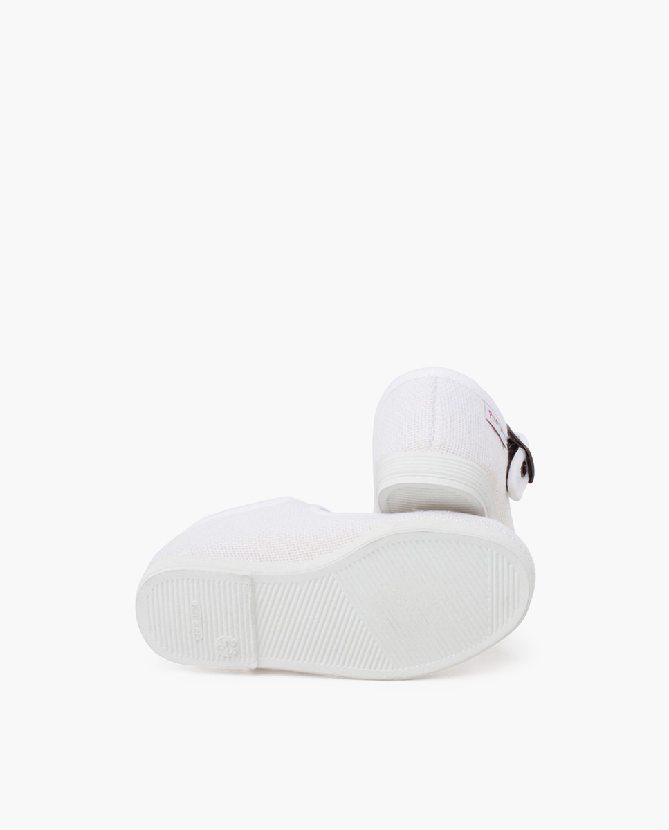 Merceditas Flexíveis em Linho com Fivela Alta Branco-2