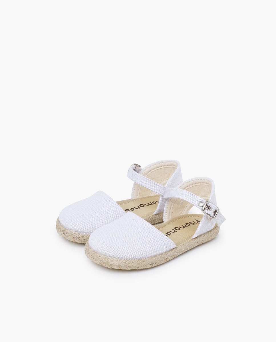 Alpercatas Infantil de Linho com Sola Rasa e Fivela Branco-3