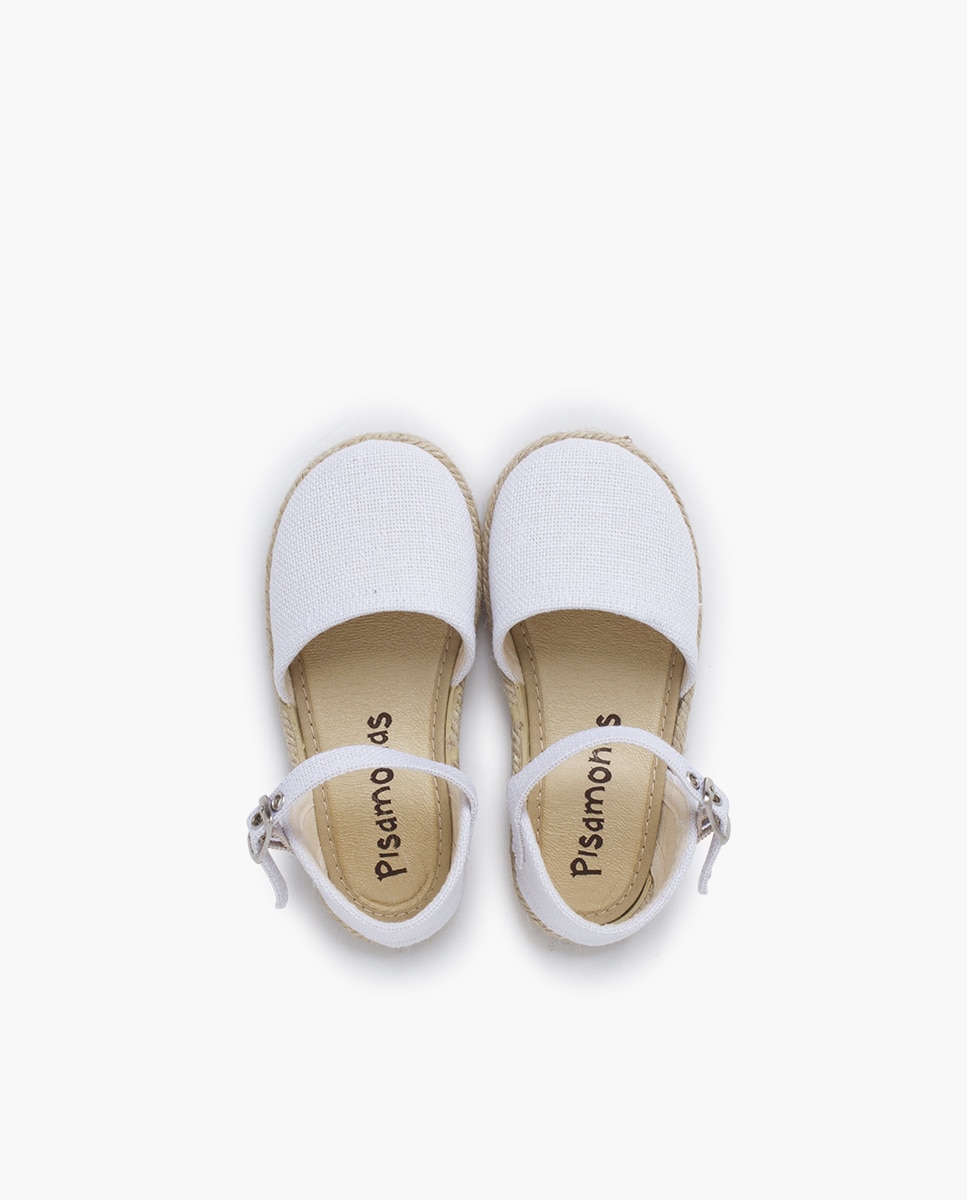 Alpercatas Infantil de Linho com Sola Rasa e Fivela Branco-4