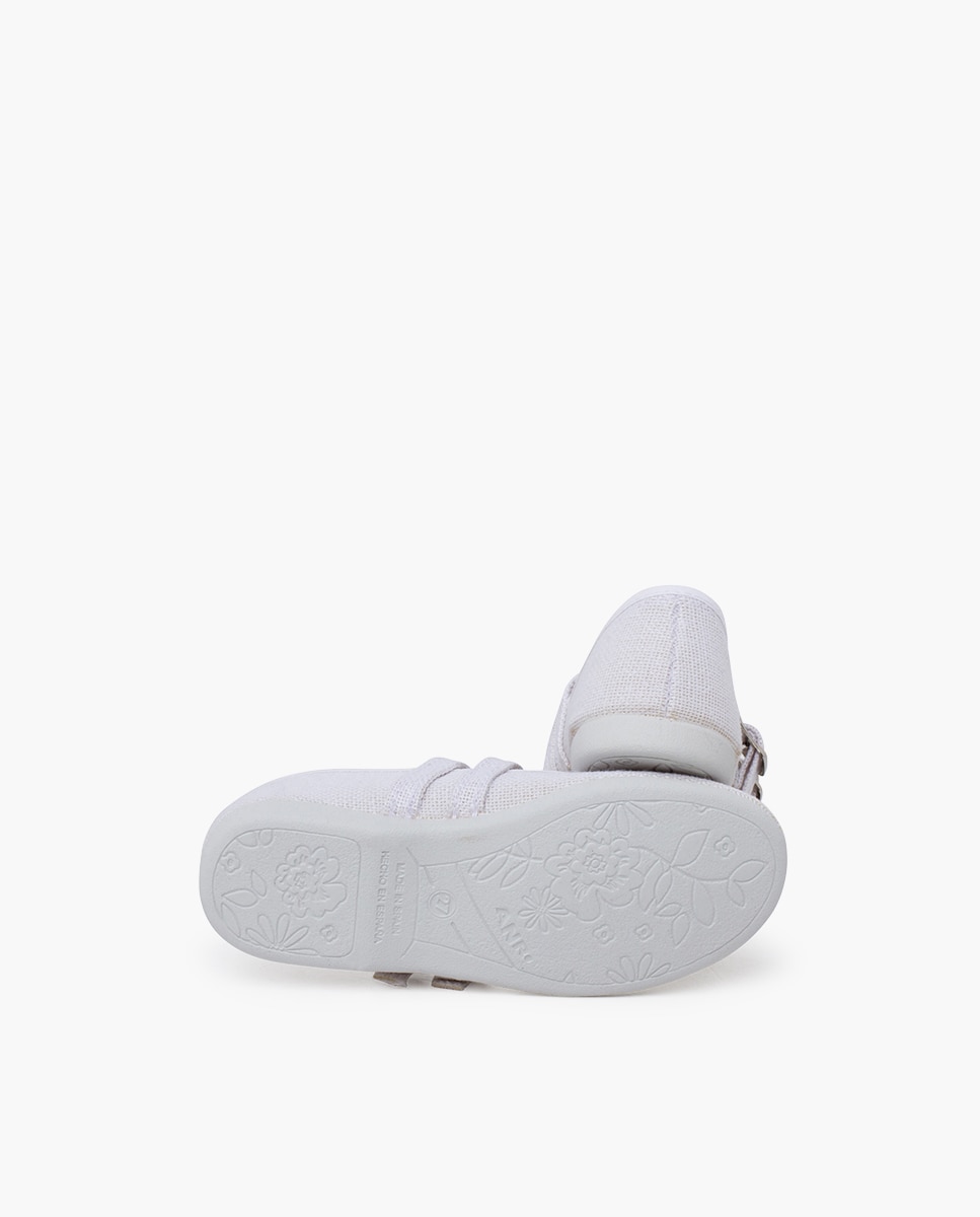 Sapatos de Presilha Infantil de Linho com Fivela Dupla Branco-2