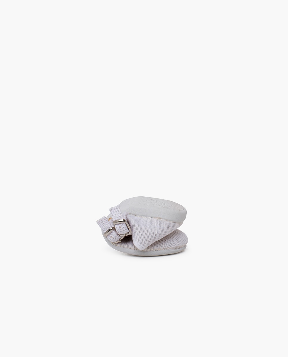 Sapatos de Presilha Infantil de Linho com Fivela Dupla Branco-5