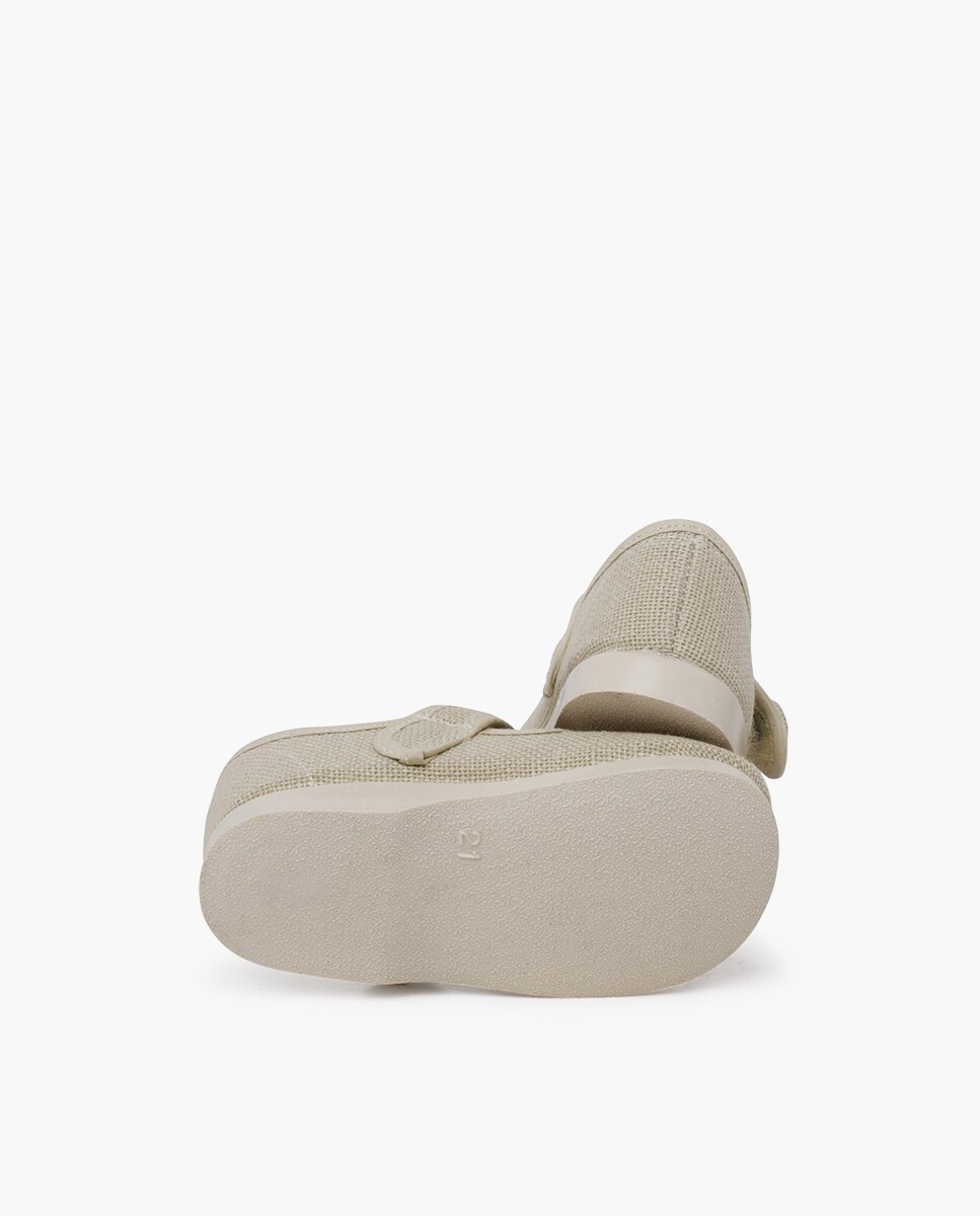 Pepitos para Bebé de Linho com Velcro e Botão Pisamonas Bege-2