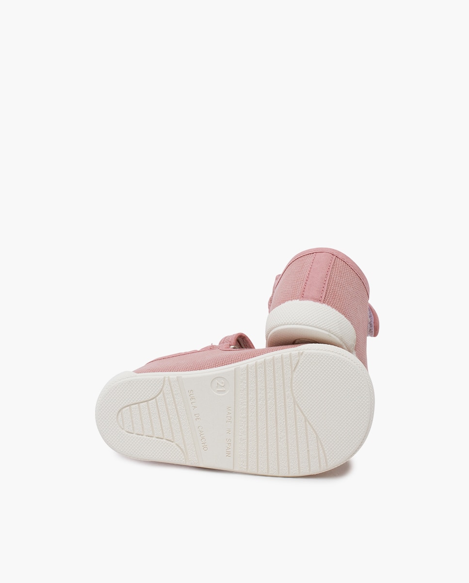 Sapatos de Presilha para Bebé Barefoot em Lona Canvas com Tira Pisamonas Rosa-pastel-2