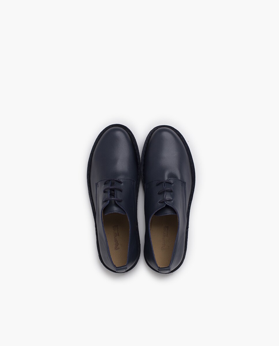 Sapatos de Cordões e Bluchers Infantil Blucher Pele Cordões Azul-marinho-4