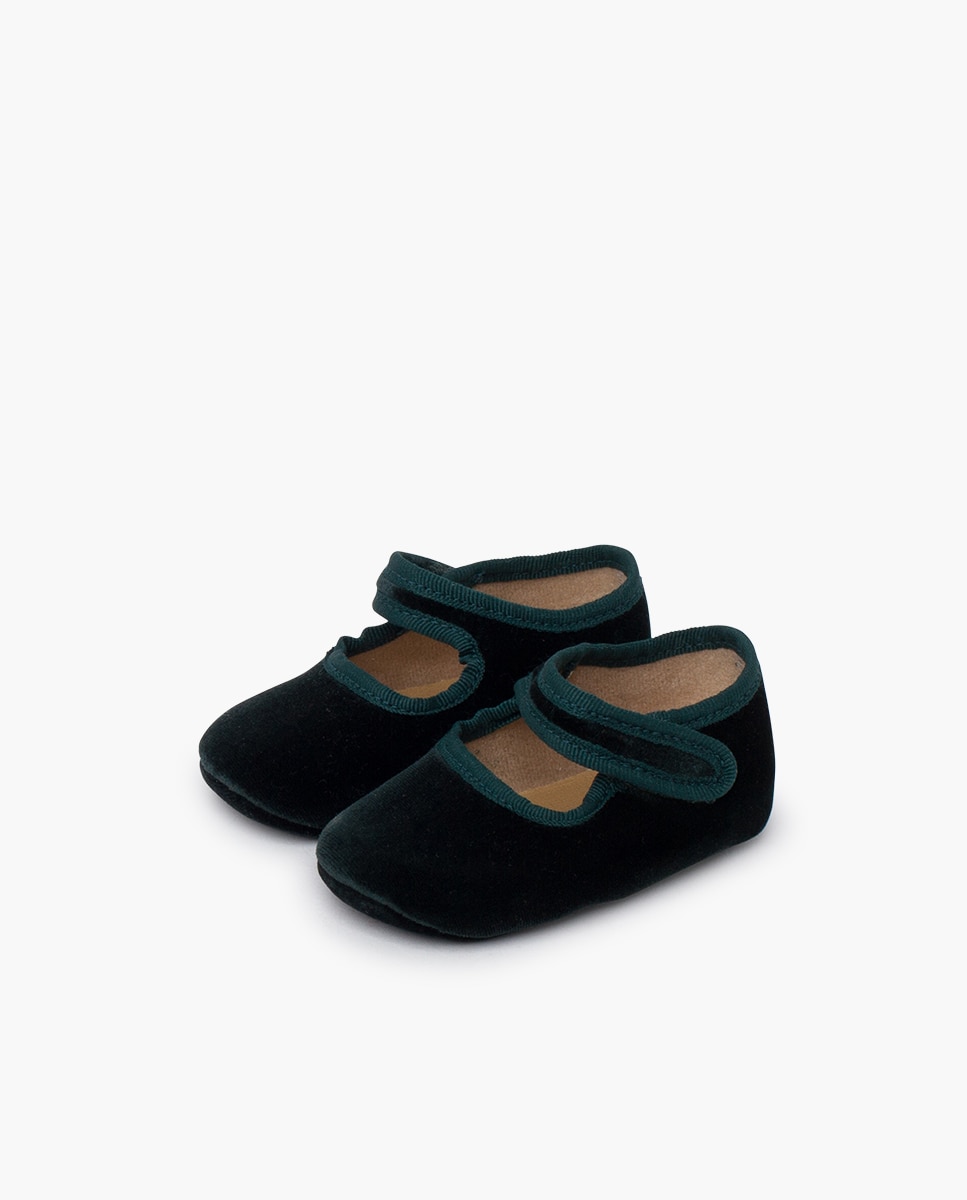 Merceditas para Bebé em Veludo com Fecho de Velcro Pisamonas Verde-escuro-3