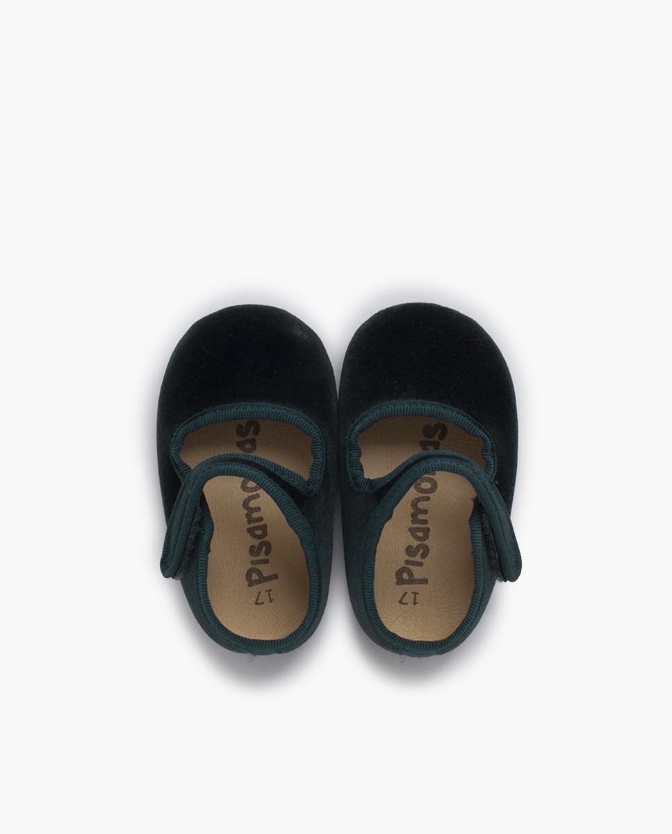 Merceditas para Bebé em Veludo com Fecho de Velcro Pisamonas Verde-escuro-4