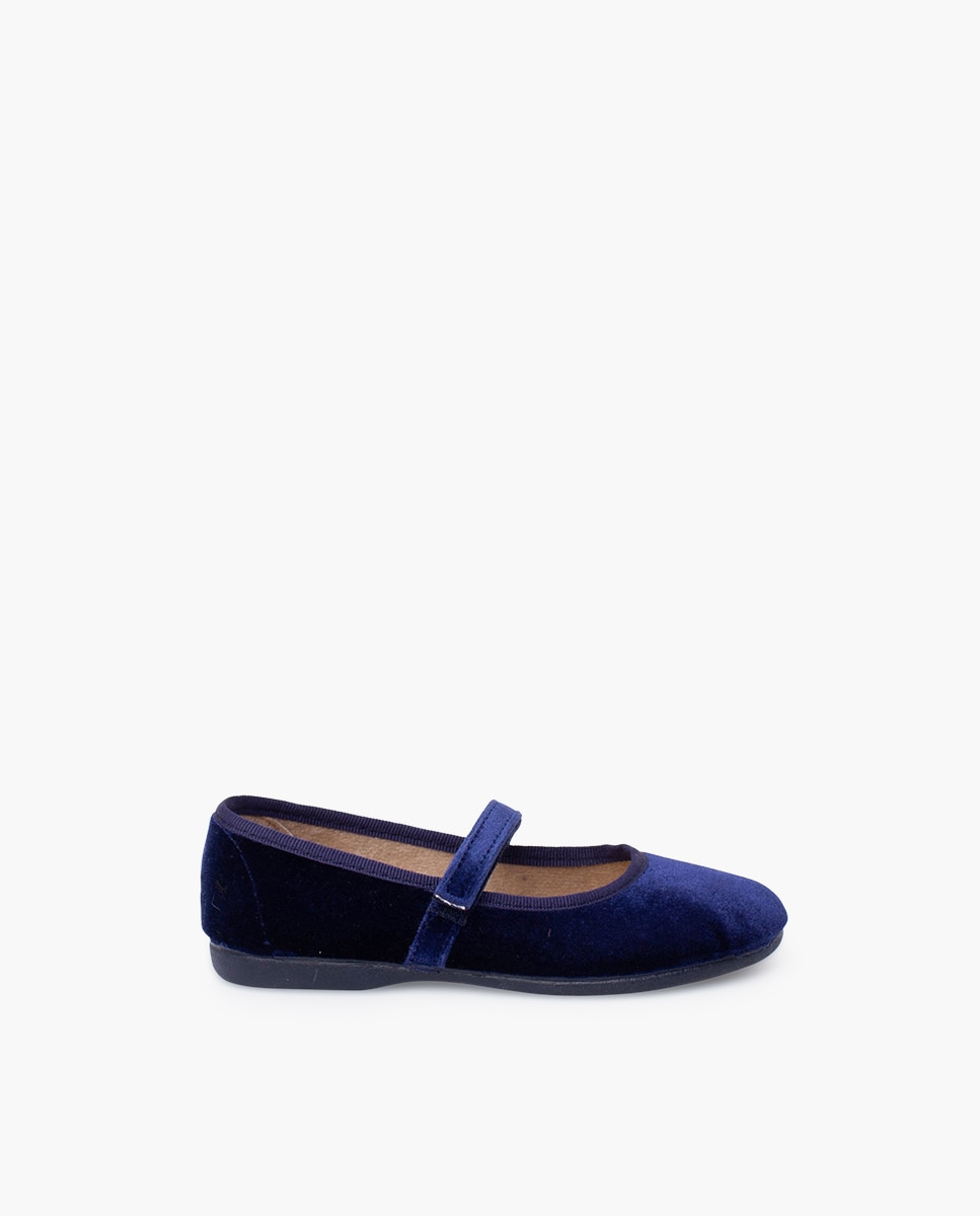 Merceditas Infantil de Veludo com Tira Adesiva Pisamonas Azul-marinho-1