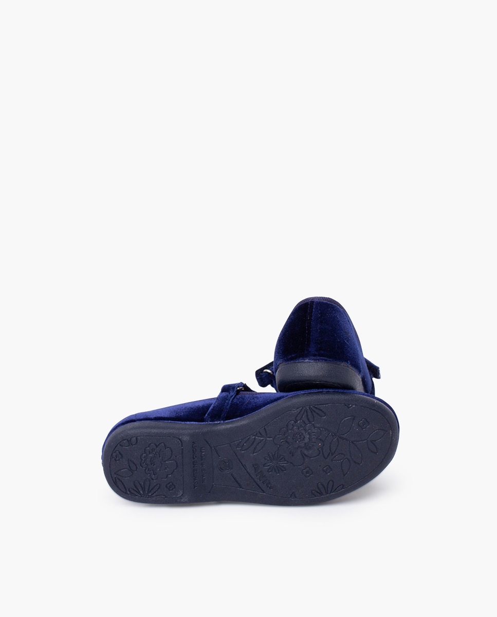 Merceditas Infantil de Veludo com Tira Adesiva Pisamonas Azul-marinho-2