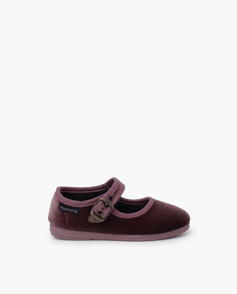 Sapatos de Presilha Infantil em Veludo com Fivela Ouro Velho Pisamonas Rosa-1
