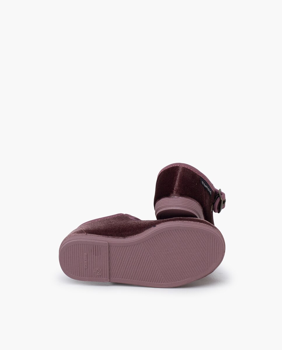 Sapatos de Presilha Infantil em Veludo com Fivela Ouro Velho Pisamonas Rosa-2