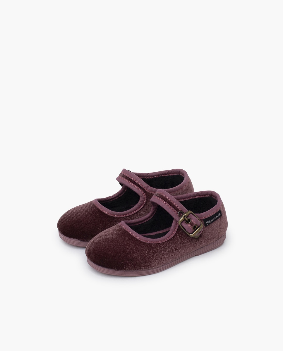 Sapatos de Presilha Infantil em Veludo com Fivela Ouro Velho Pisamonas Rosa-3
