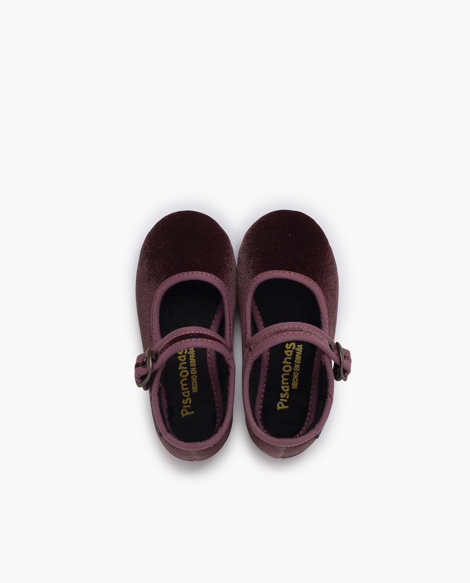 Sapatos de Presilha Infantil em Veludo com Fivela Ouro Velho Pisamonas Rosa-4
