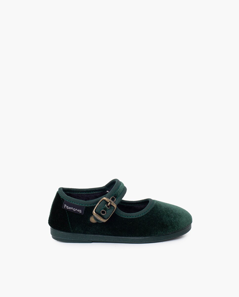 Sapatos de Presilha Infantil em Veludo com Fivela Ouro Velho Pisamonas Verde-1