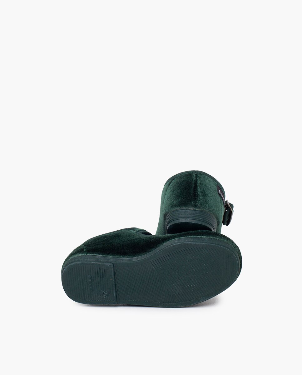 Sapatos de Presilha Infantil em Veludo com Fivela Ouro Velho Pisamonas Verde-2
