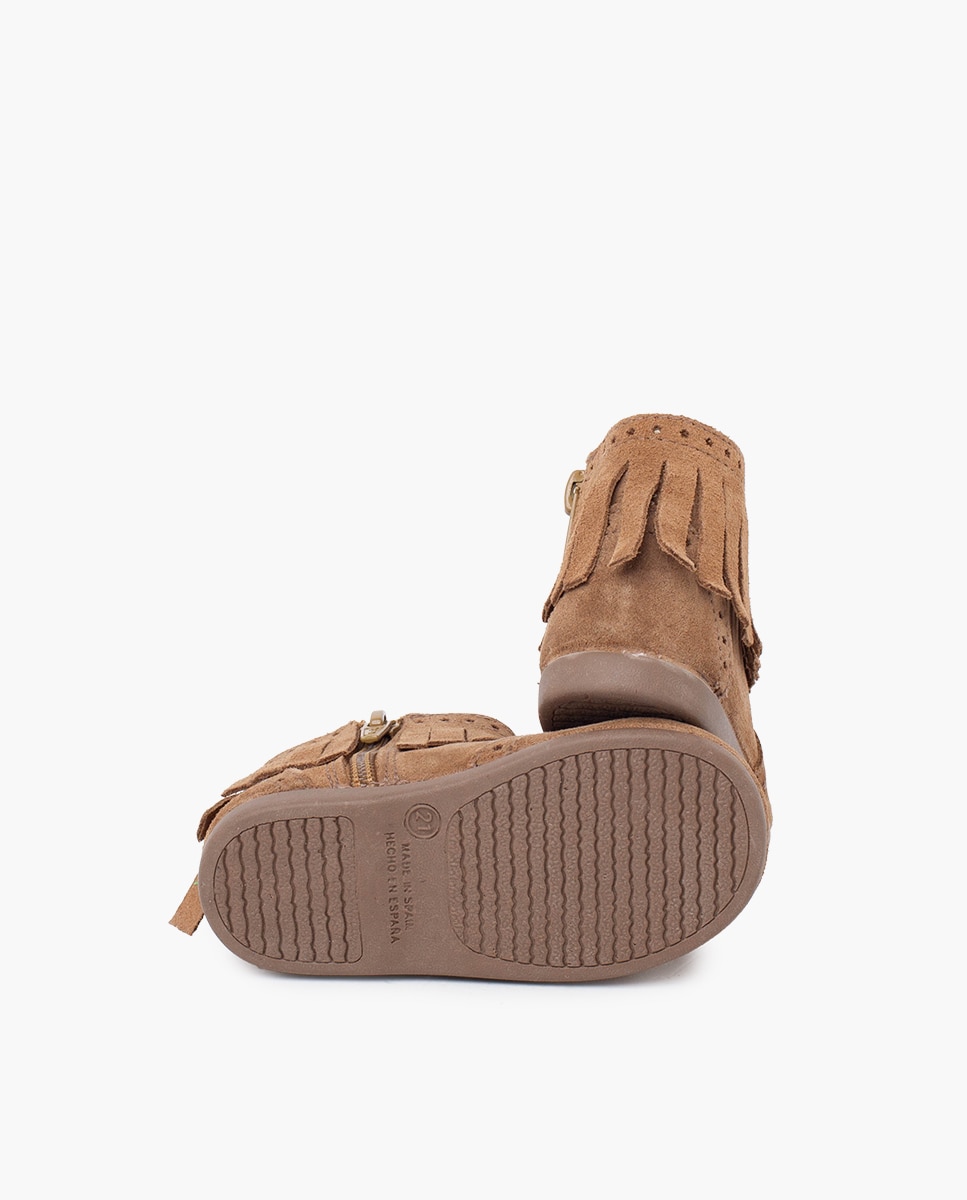 Botas com Franjas Perfuradas Fecho Zip Taupe-2