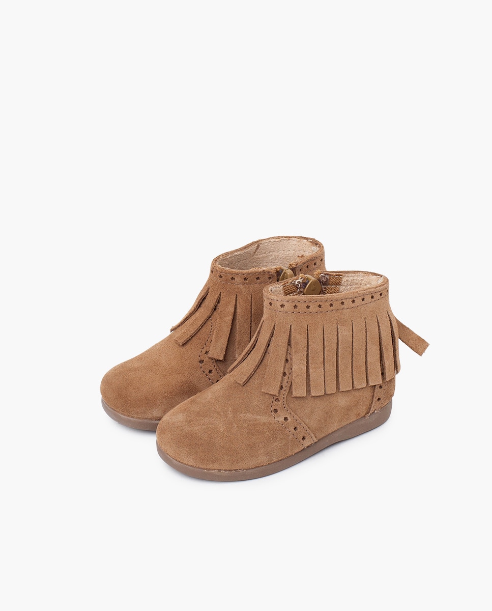 Botas com Franjas Perfuradas Fecho Zip Taupe-3