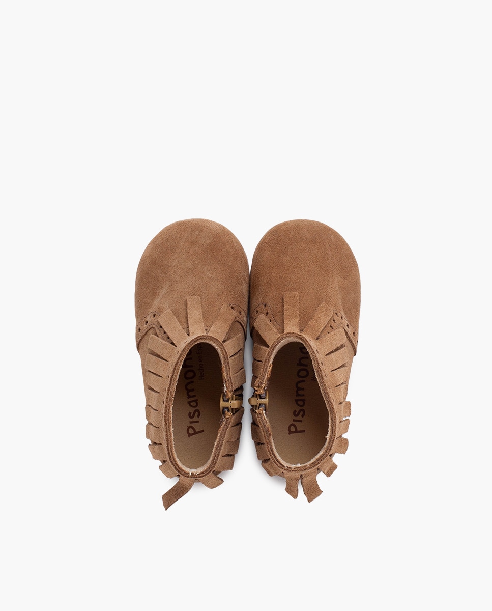 Botas com Franjas Perfuradas Fecho Zip Taupe-4